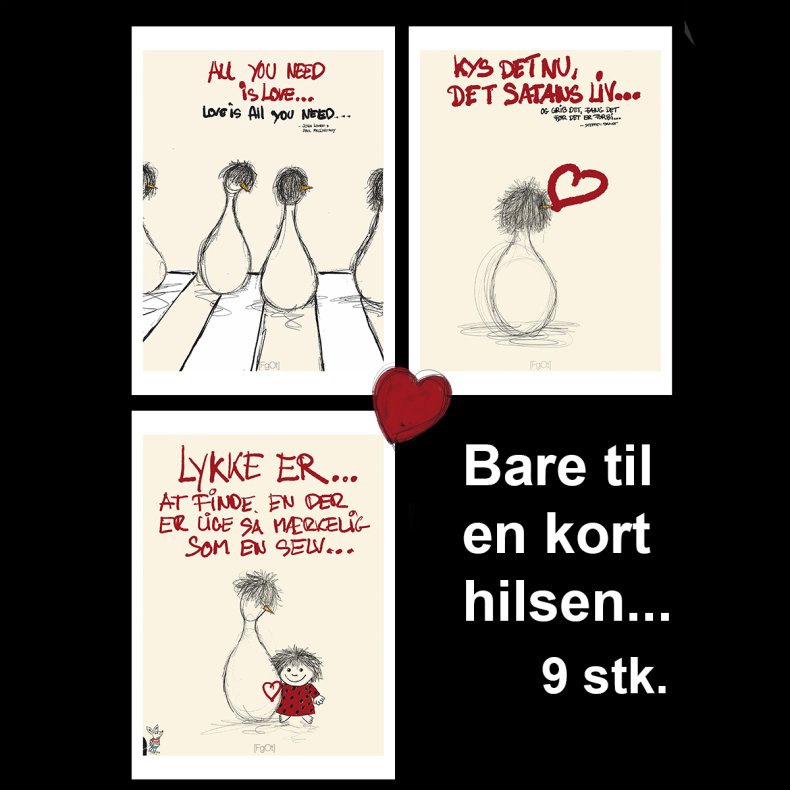 9 postkort 3 af hver